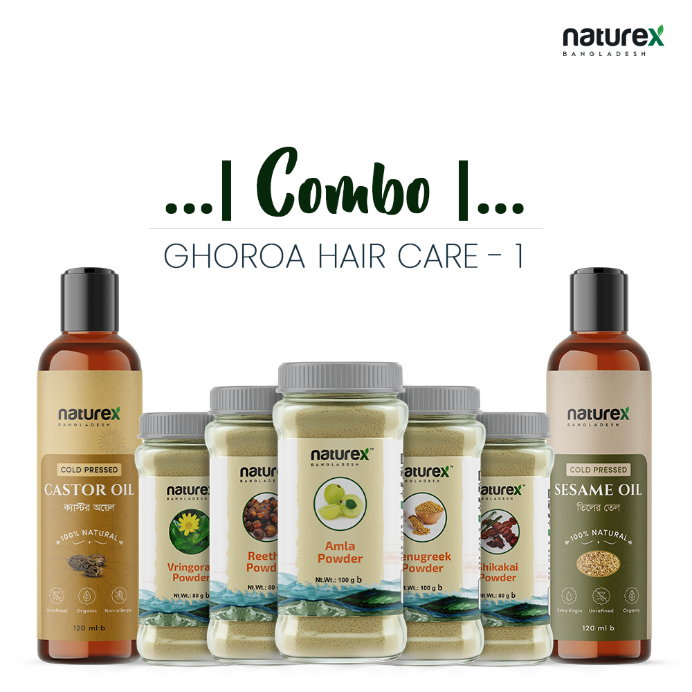 COMBO | GHOROA HAIR CARE-(1) Castor Oil,Sesame Oil,Amla,Reetha,Shikakai,Bhringraj & Methi | 100% Natural 🌱